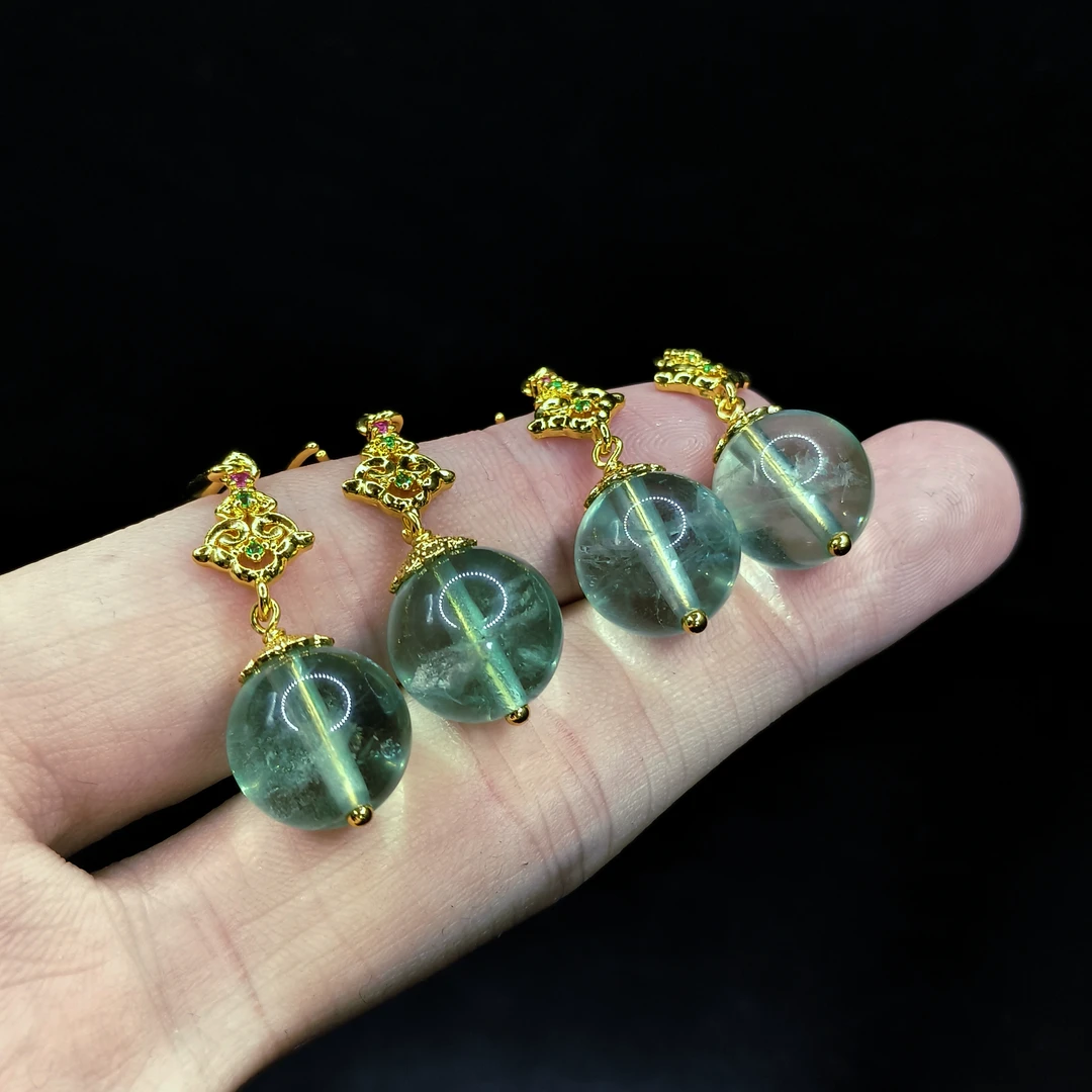 【李想精选】萤石圆珠耳钩X9【多样性发其一】约11mm