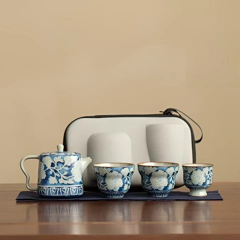 G3705-汝窑青花双耳壶快客旅行套