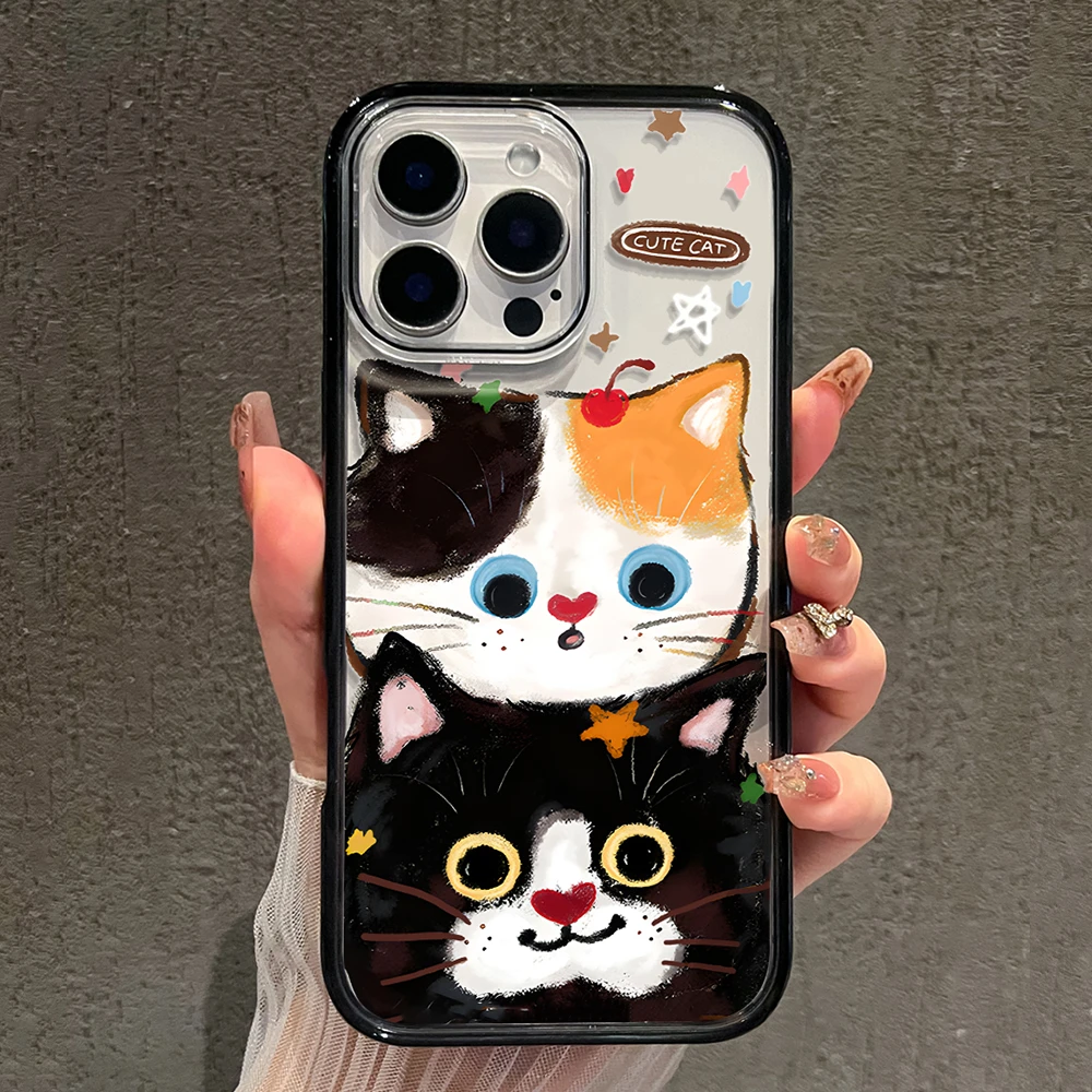 大头贴猫适用于苹果16手机壳15新款14硅胶12防摔13透明背板11镂空