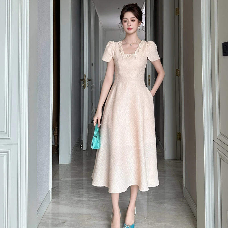 夏季女设计感法式修身收腰显瘦气质名媛连衣裙21716