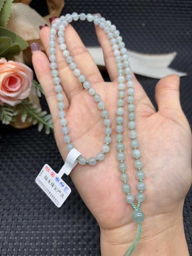 福利款天然缅甸a货翡翠冰晴水圆珠5mm玉石挂件绳毛衣链长链百搭款