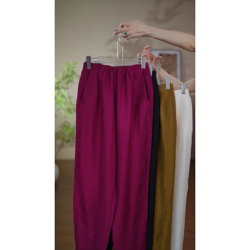 GONG QUE 新中式醋酸肌理感宽松舒适显瘦百搭小脚裤 3220