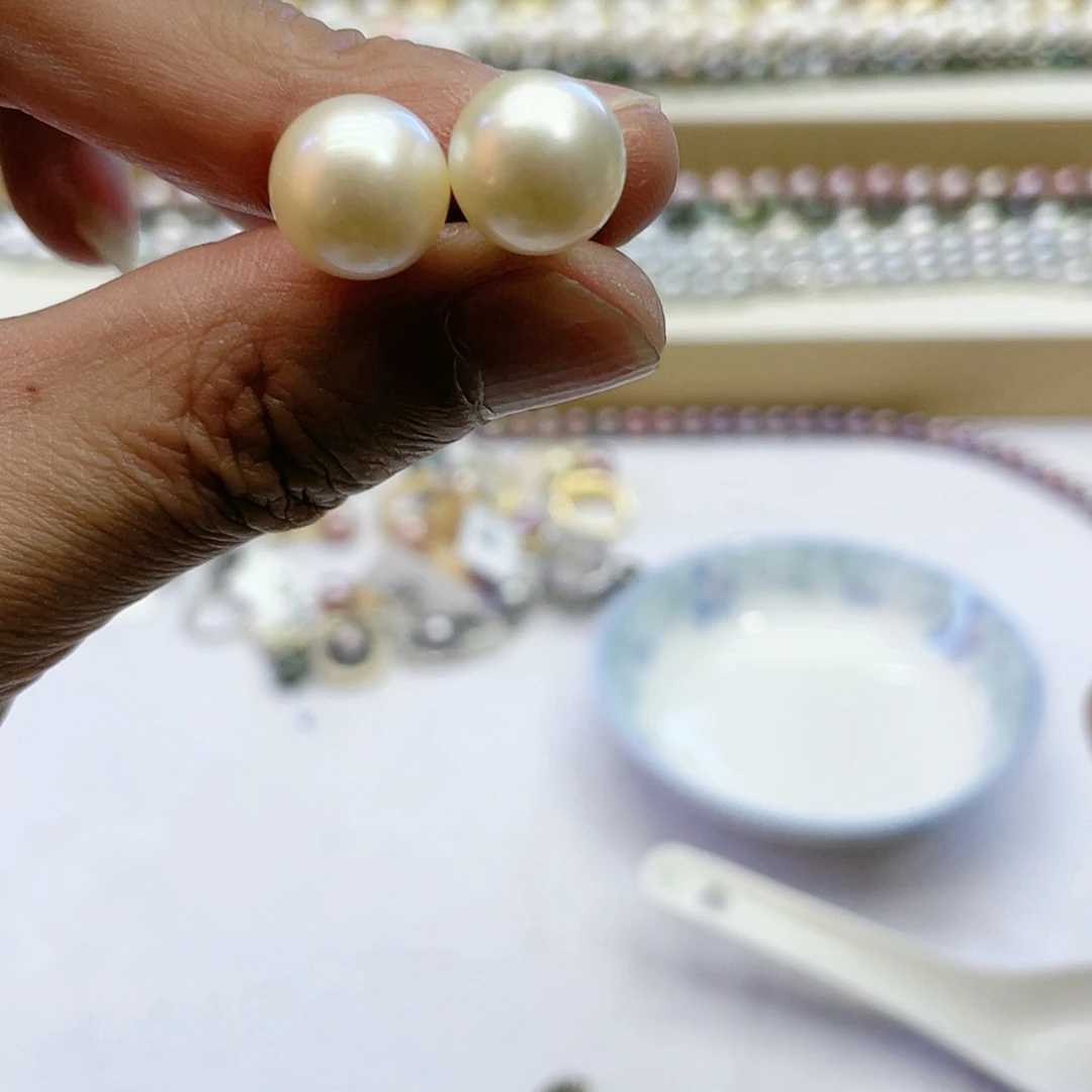 海水珍珠耳饰银S925镶嵌