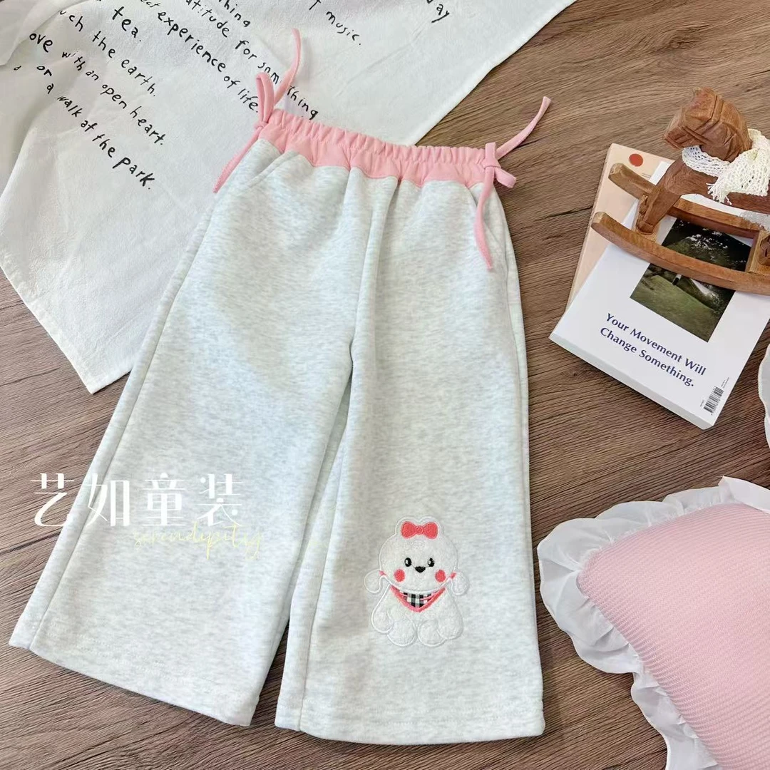 番茄家*【可爱小狗】秋季上新韩系撞色毛绒小狗百搭阔腿卫裤D-H105