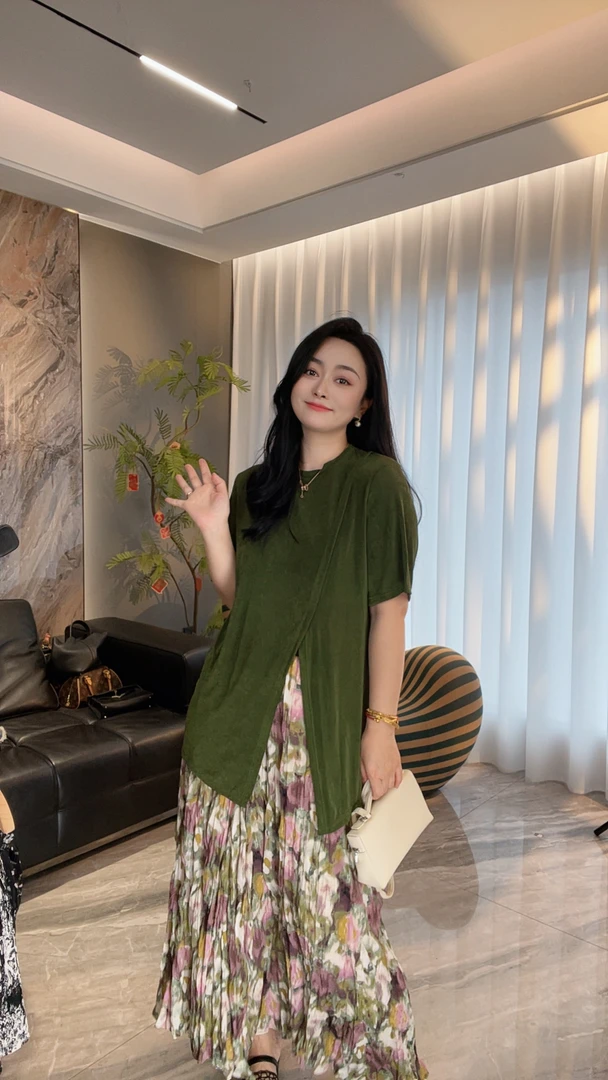 【冲姐】夏季新款轻薄透气时髦洋气宽松大码百搭开叉设计感上衣