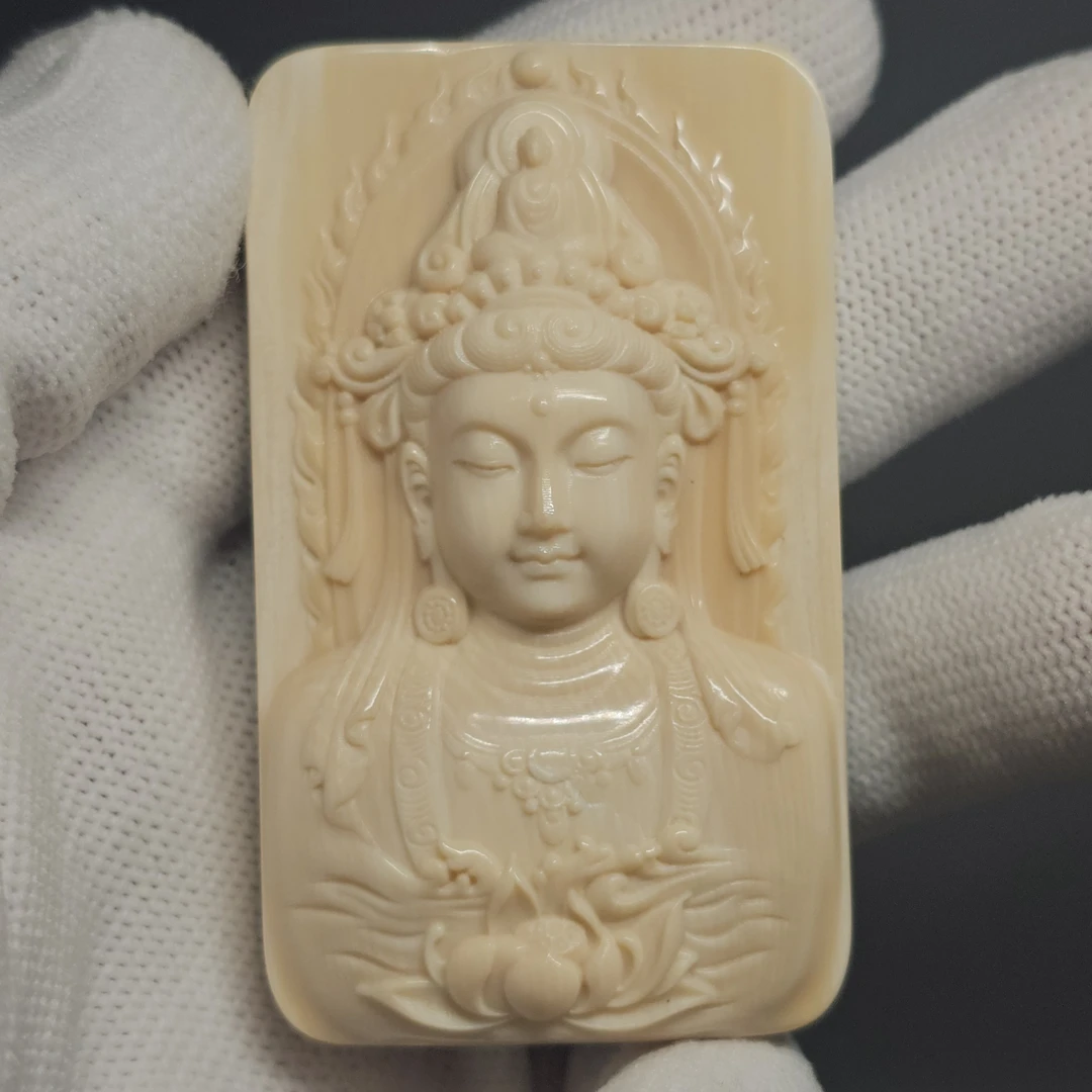 天然猛犸牙度母观音吊坠