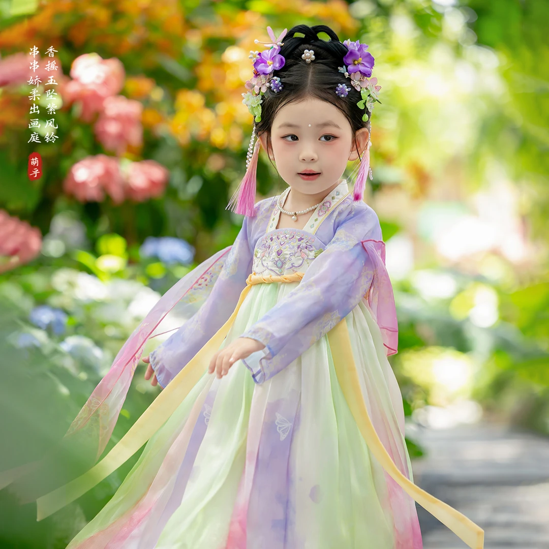 萌乎【紫风铃】唐风襦裙汉服女童2025新款古风仙气儿童连衣裙253894