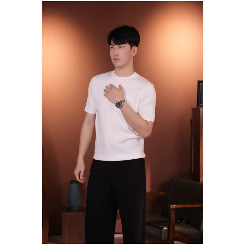 【小幸大书】男士纯色绵羊毛针织老钱风舒适短袖