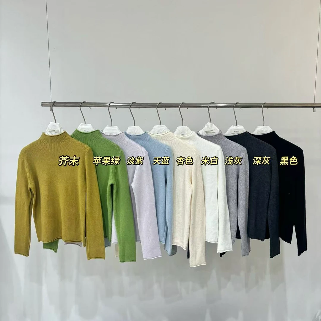 新款韩系卷边半高领针织修身打底上衣W8233（衣长56）