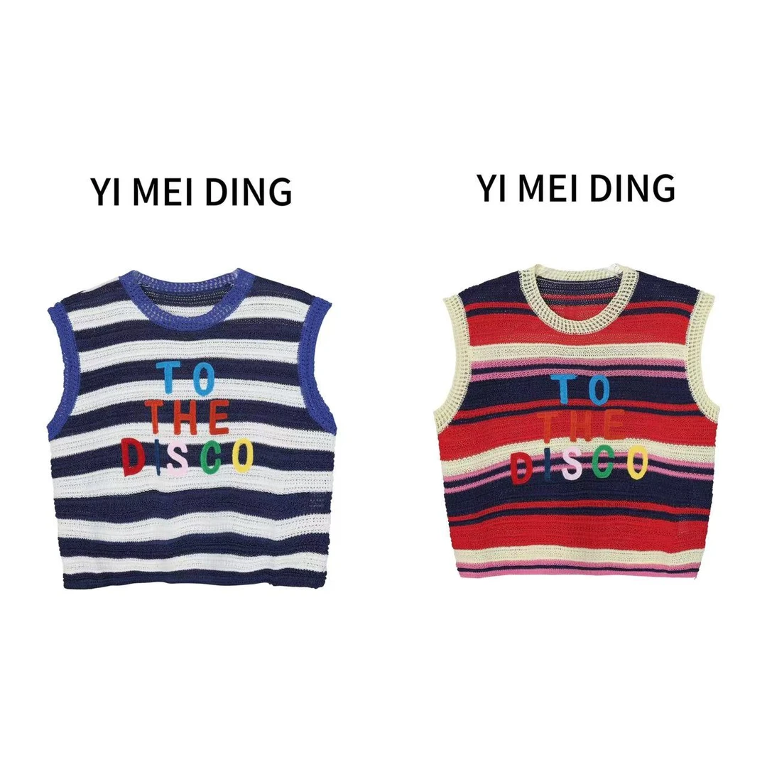2SY02依美丁时尚彩色字母条纹百搭针织背心上衣
