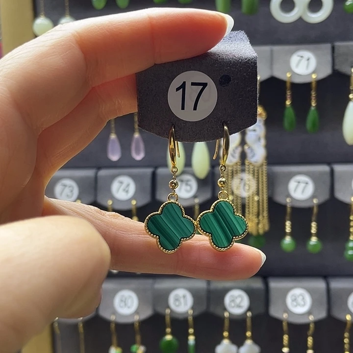 孔雀石银S925镀金镶嵌耳饰