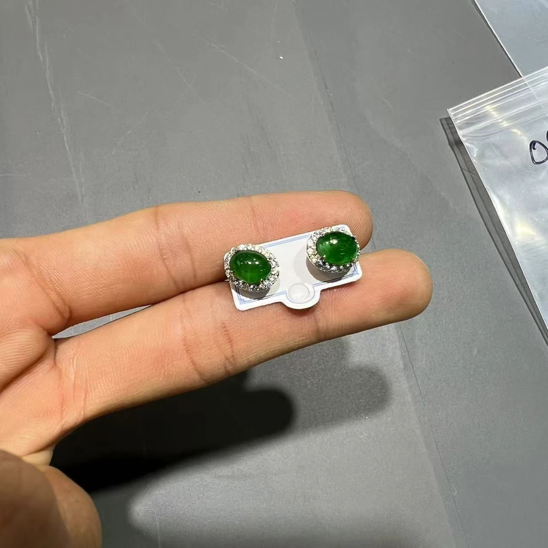 翡翠蛋面耳钉发一对@k