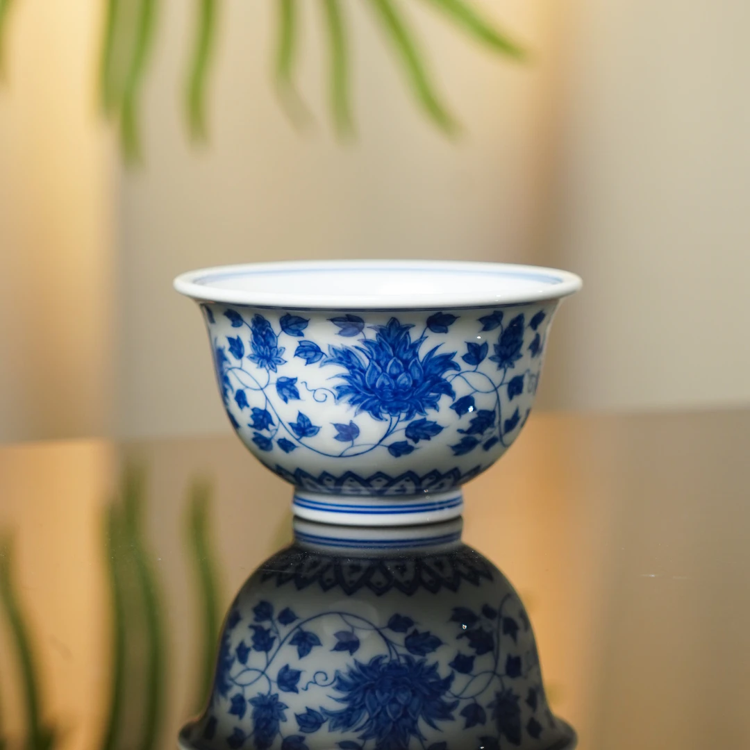 正德御窑亦然堂花卉小压手杯茶具中式茶道茶器手工陶瓷饮茶景德镇