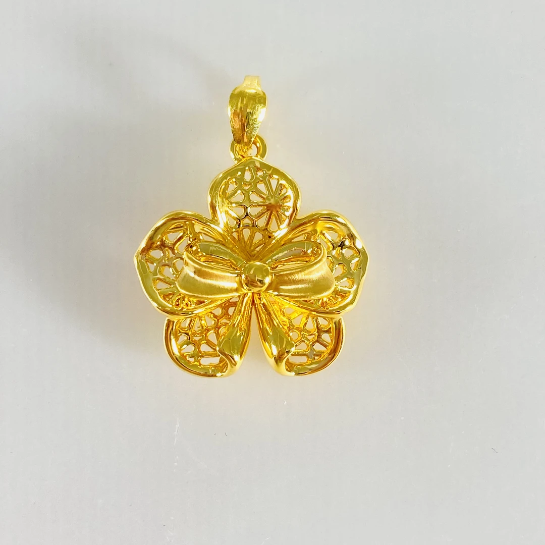 足金999 黄金牡丹蝴蝶结吊坠 5D