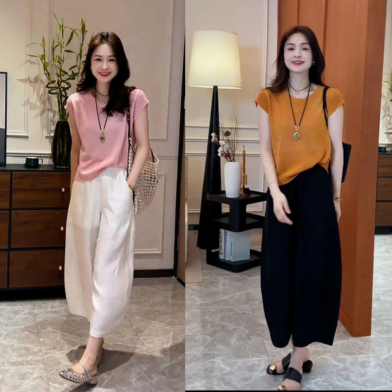 2025巨好看的夏装新款一整套设计感时尚百搭上衣九分休闲裤两件套