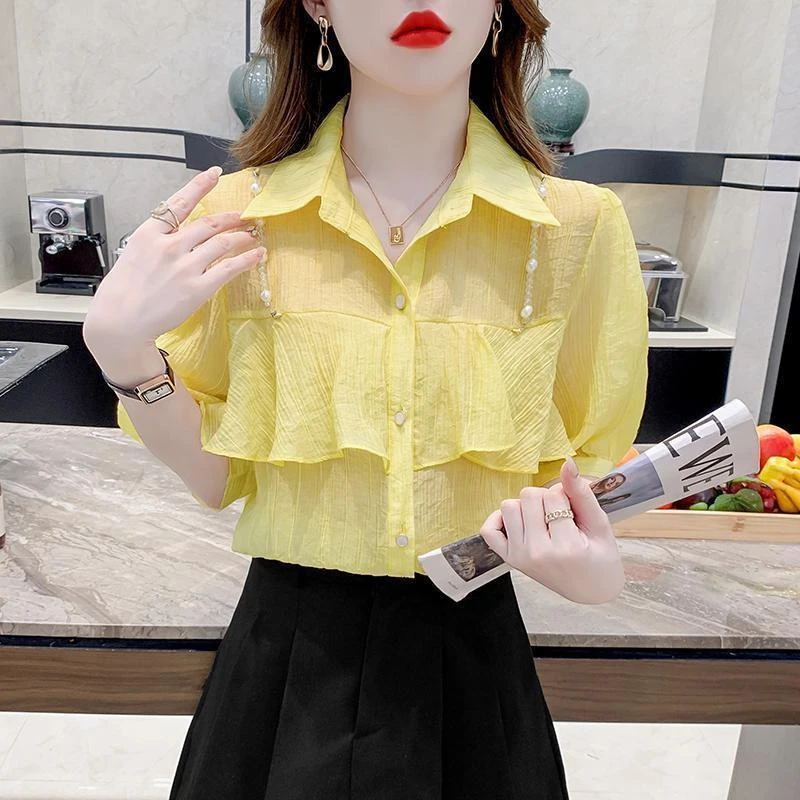 2025夏季新款法式泡泡袖高级感衬衫女设计感小众独特别致减龄上衣