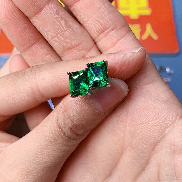 透辉石耳钉银S925镶嵌111111
