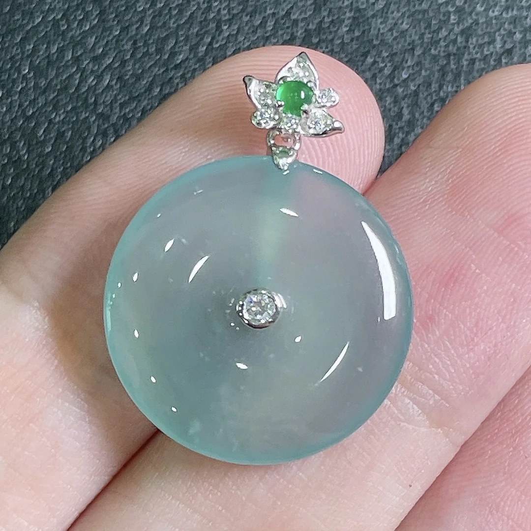 天然A货翡翠蓝平安扣吊坠11990 （多样性发货)