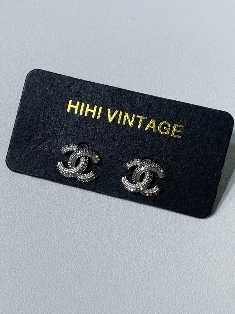 95新 Chanel/香奈儿 Chanel 14K 双C镶钻耳钉 二店/10889948