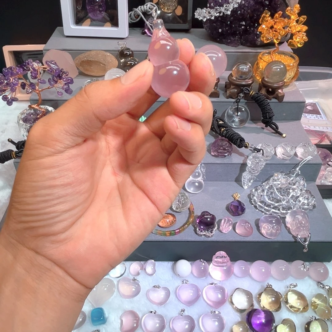 水晶摆件未镶嵌粉水晶葫芦
