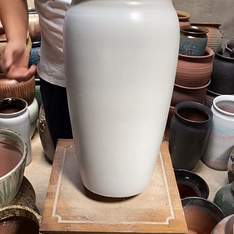 紫砂花盆口20高度42白色