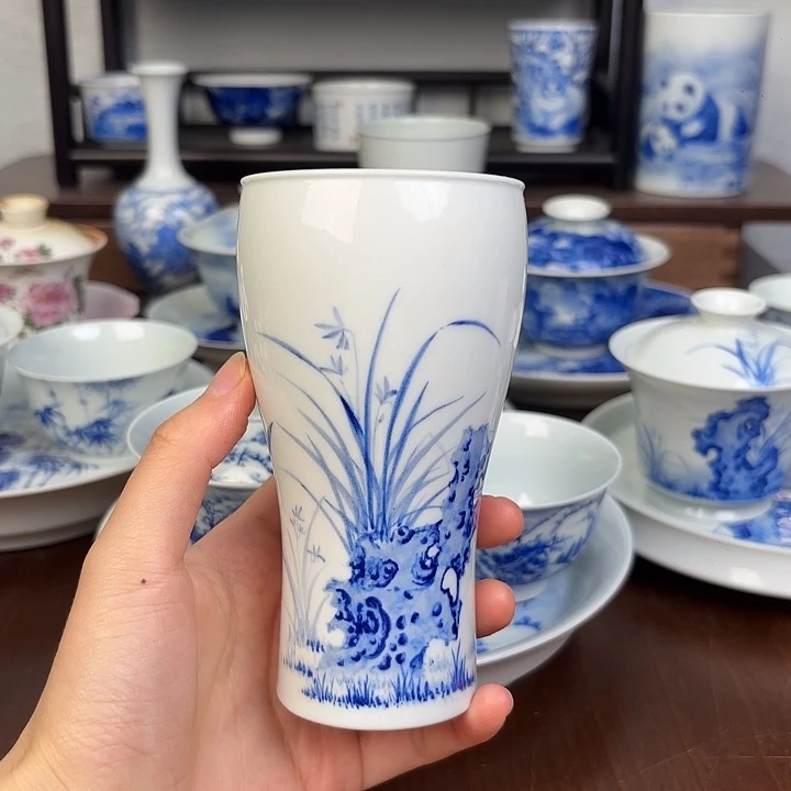 杯子手工手绘兰花啤酒杯