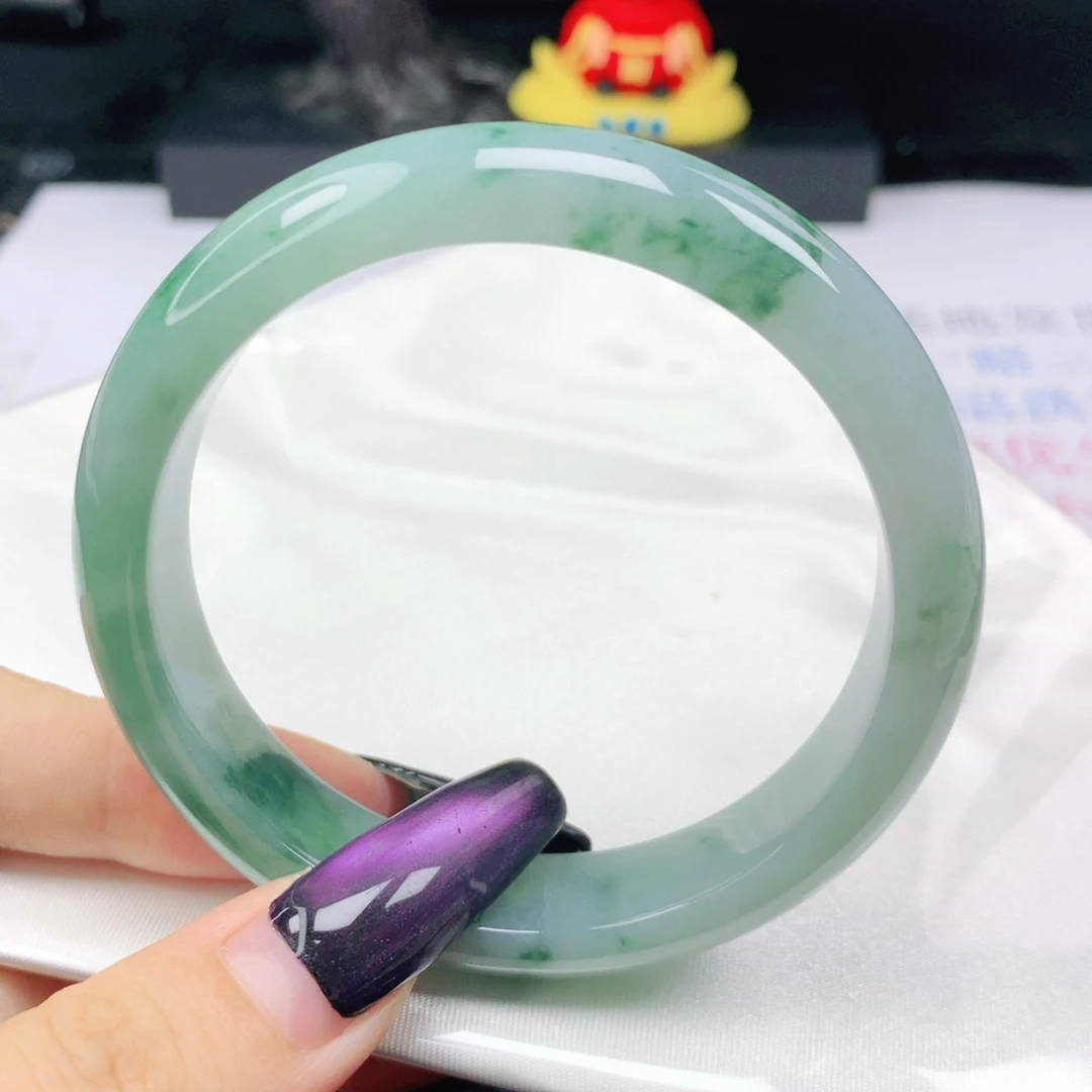 翡翠未镶嵌手镯翡翠58.0胶润飘花正圈