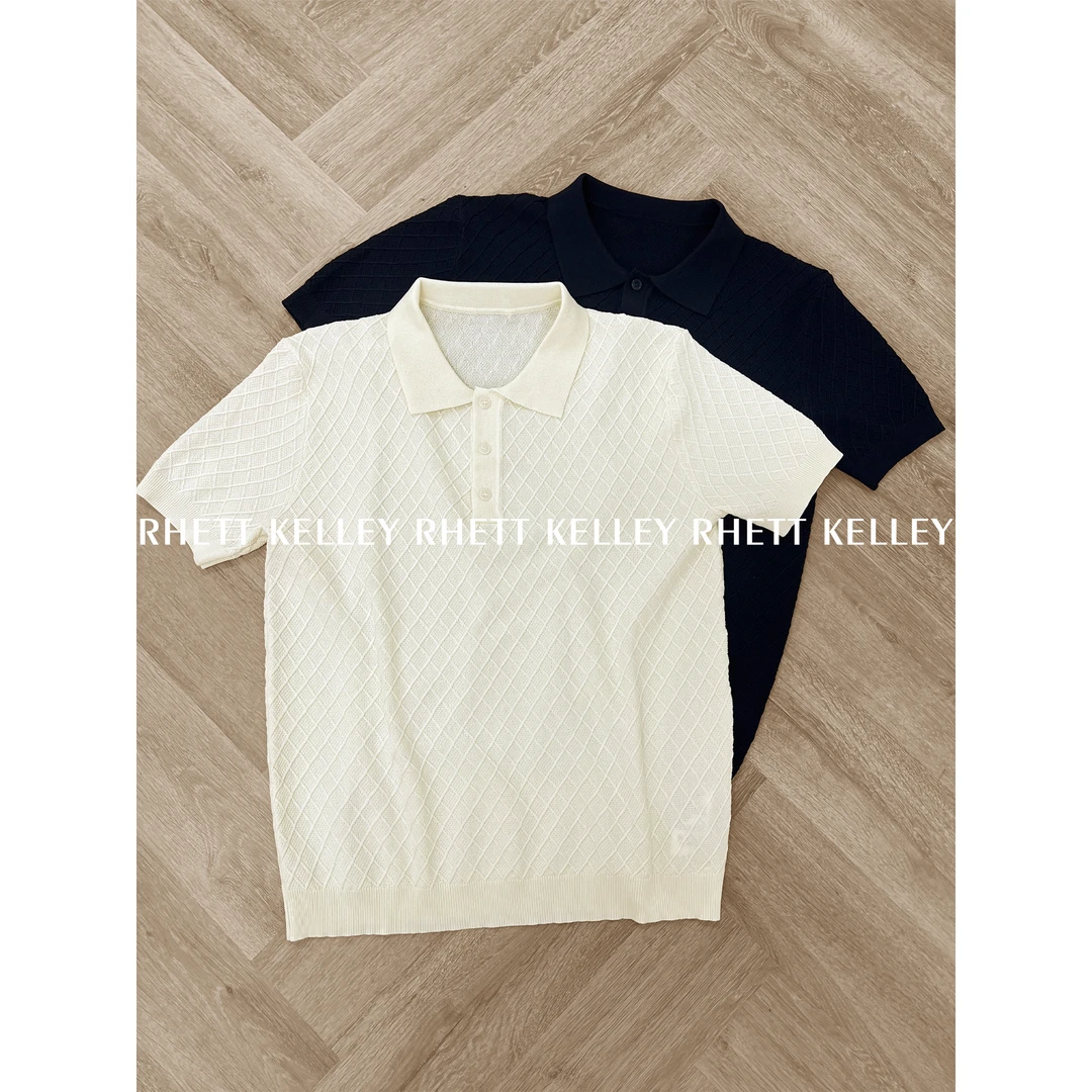 『拂风听蝉 凉感松弛』老钱风慵懒冰爽丝提花网格设计针织POLO衫