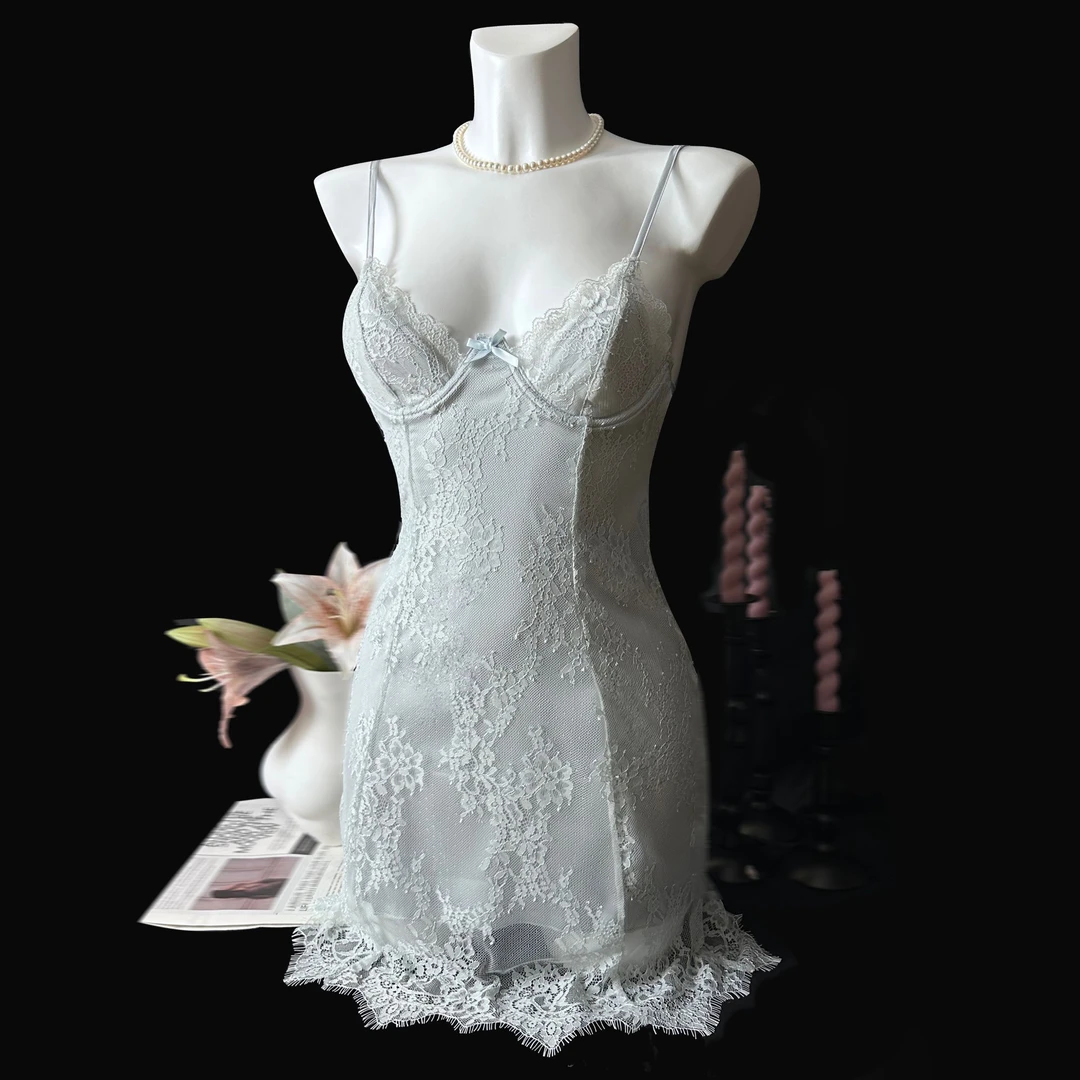 【晨雾之吻 Kiss Of Morning Mist】蕾丝复古法式性感轻奢显瘦睡裙