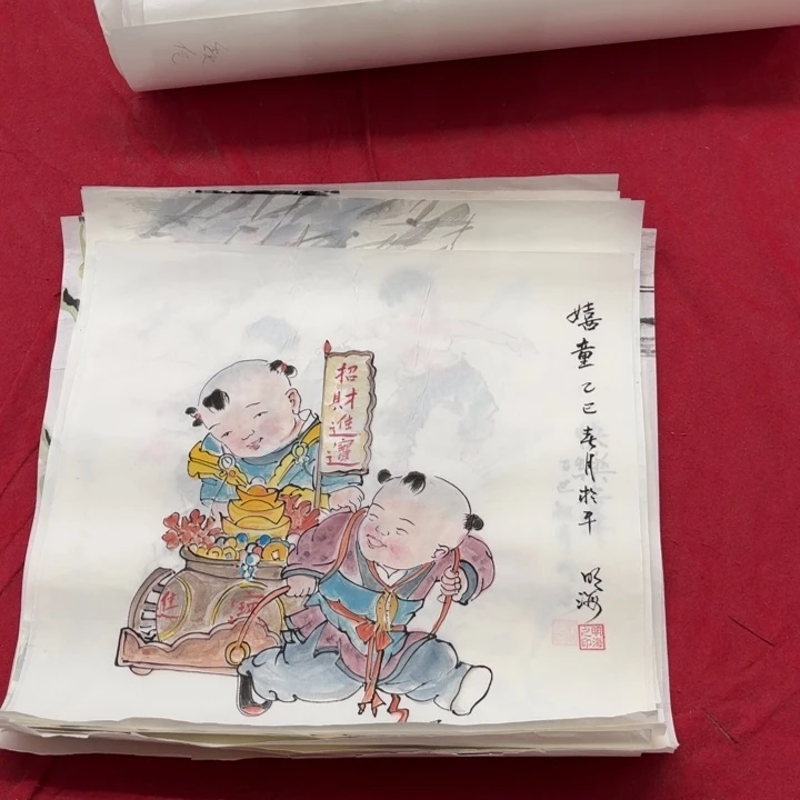 国画花鸟等图案为一体的