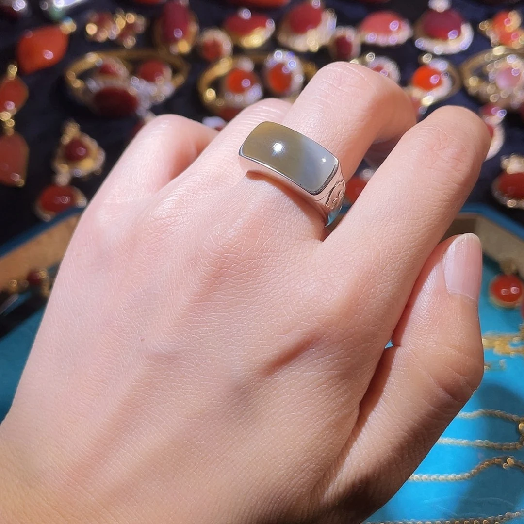 和田玉银S925镶嵌戒指