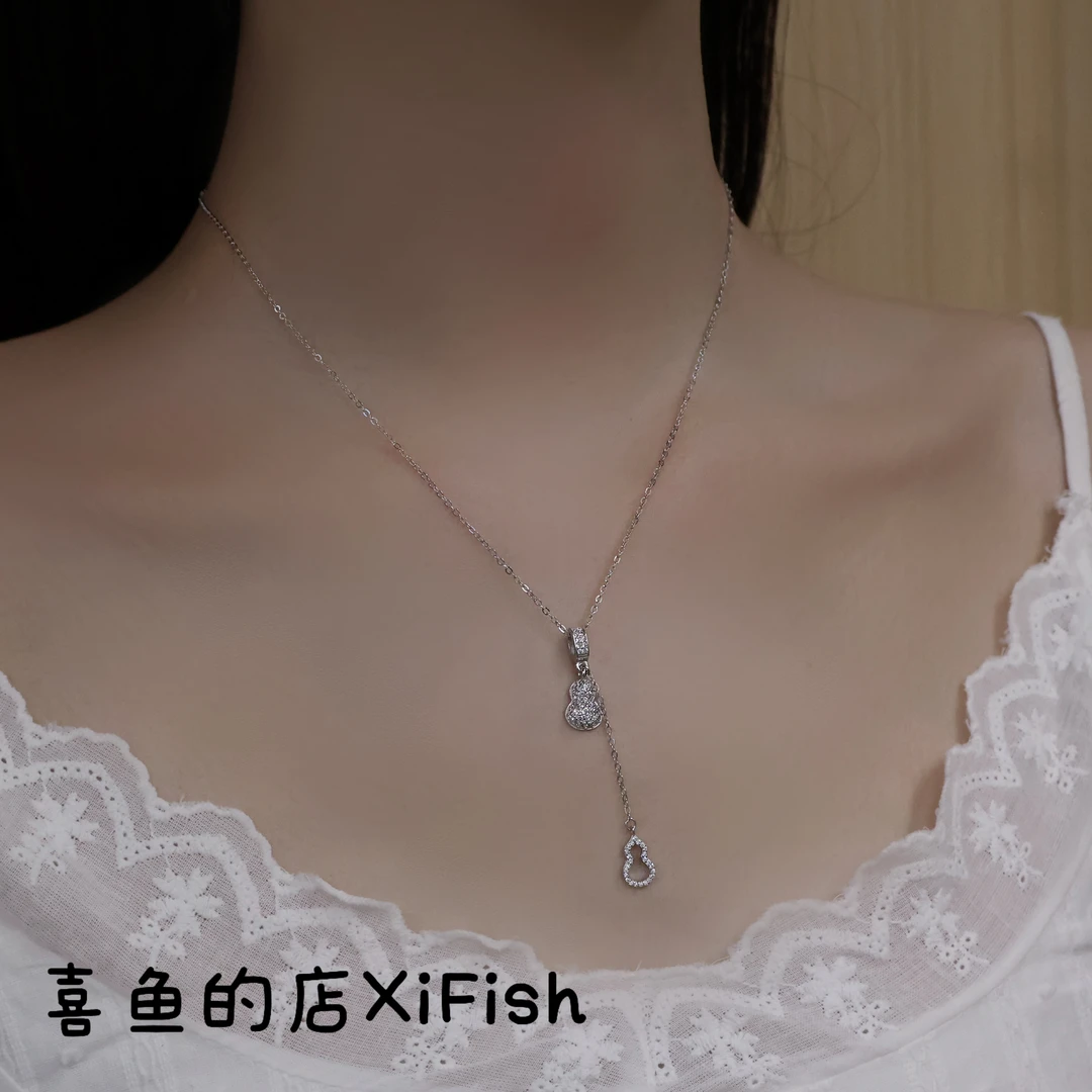 坠链均925银锆石 s925银合成锆石项链【满钻葫芦】葫芦镶锆石项链