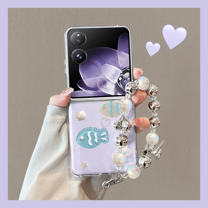 贝壳鱼适用小米MIXFlip2手机壳折叠屏新款透明带挂绳全包防摔软壳