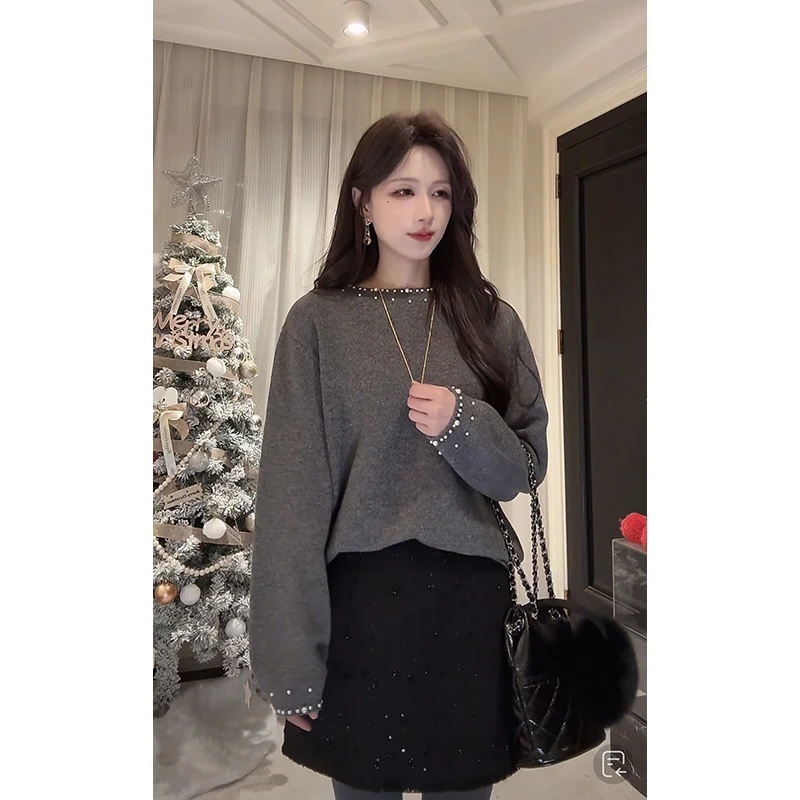 鱼er【云朵慕斯】设计师高定/100羊毛珍珠领保暖针织毛衣内搭上衣
