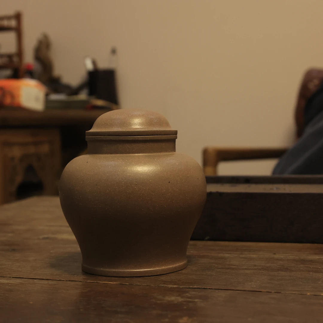 老桃花泥醒茶罐截盖敞口罐子625毫升手工陶瓷