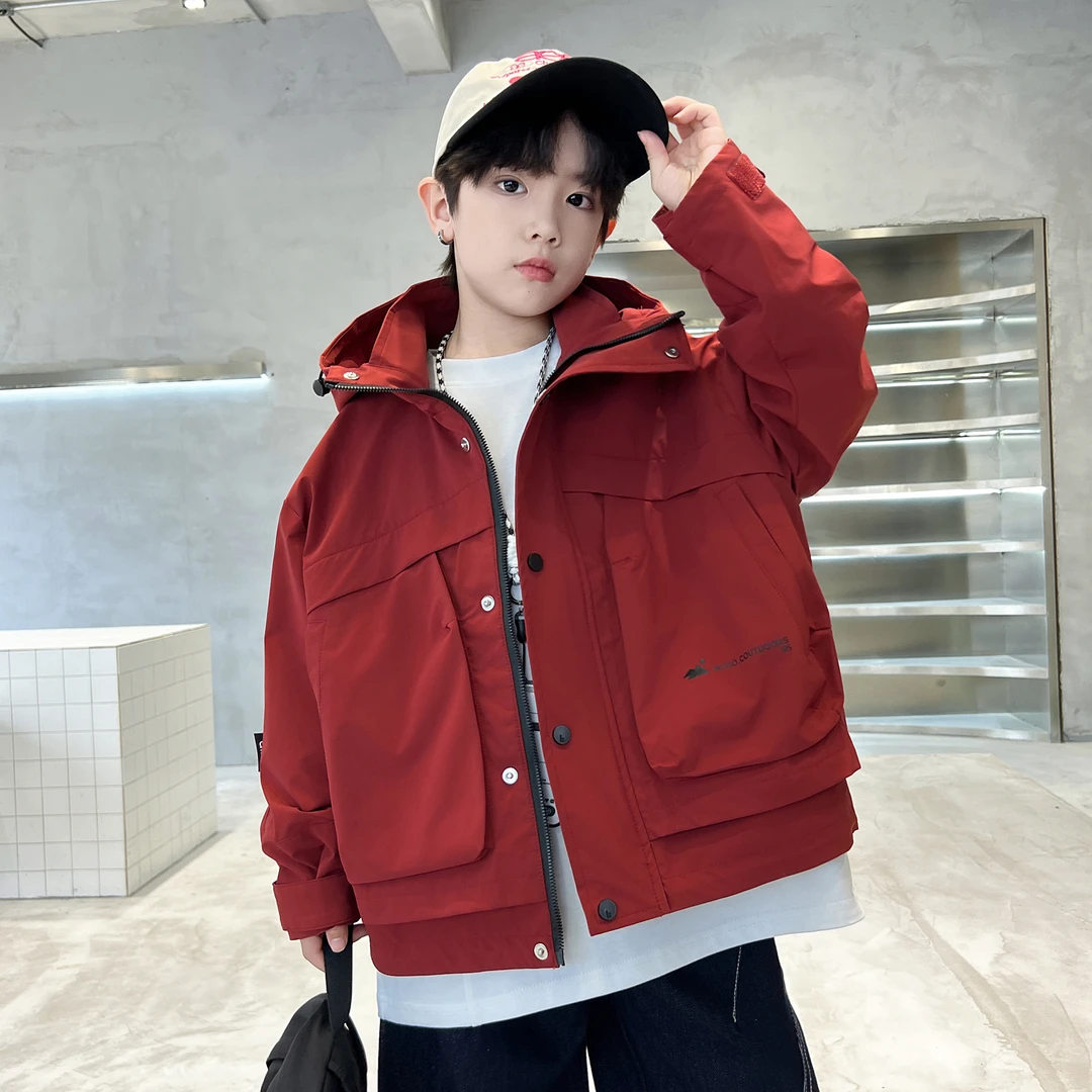 男童秋季工装外套儿童连帽风衣外穿春秋款2025新款中大童秋装洋气