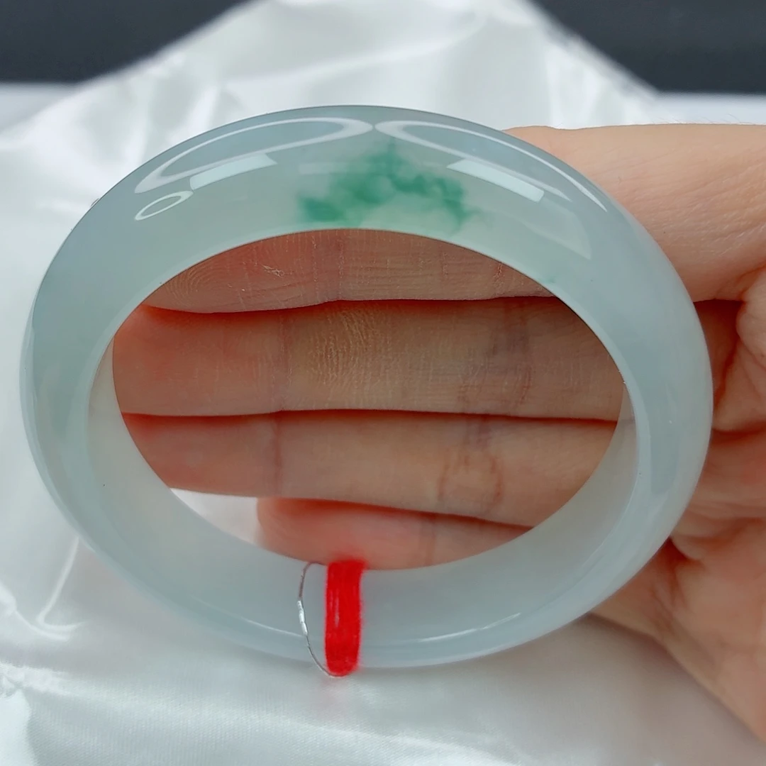 翡翠未镶嵌手镯53.8正圈，冰料起荧光，飘花清秀，小毕业镯，021