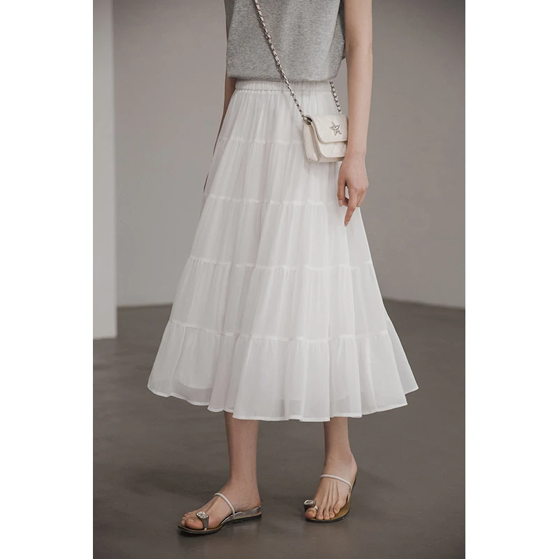 【切片专用】小谷粒心选蛋糕裙浪漫法式半身裙松紧高腰白色半身裙