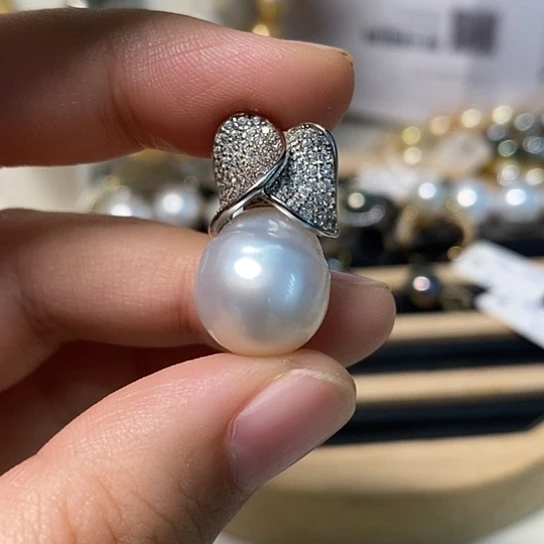 海水珍珠银S925镶嵌颈饰13.2