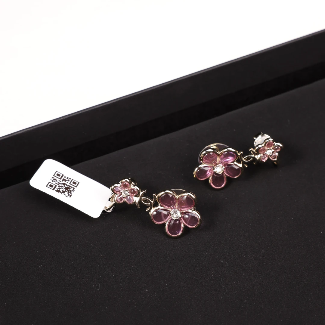 95新 Chanel/香奈儿 柚礼中古/粉琉璃花朵耳钉耳骨夹NL605064