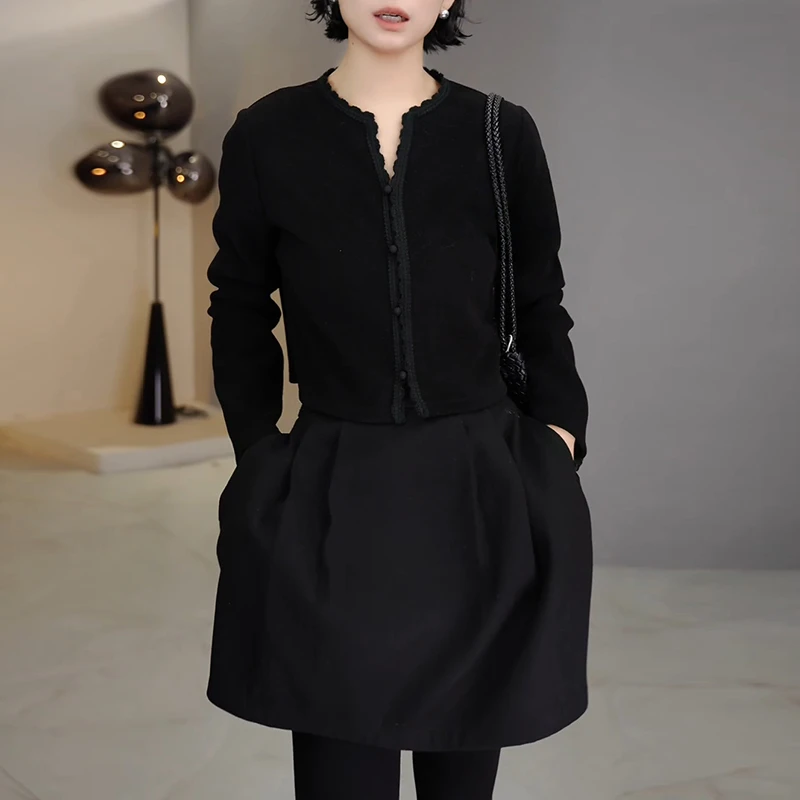 纯色长袖上衣+半身裙两件套女2025秋季新款时尚减龄气质显瘦套装