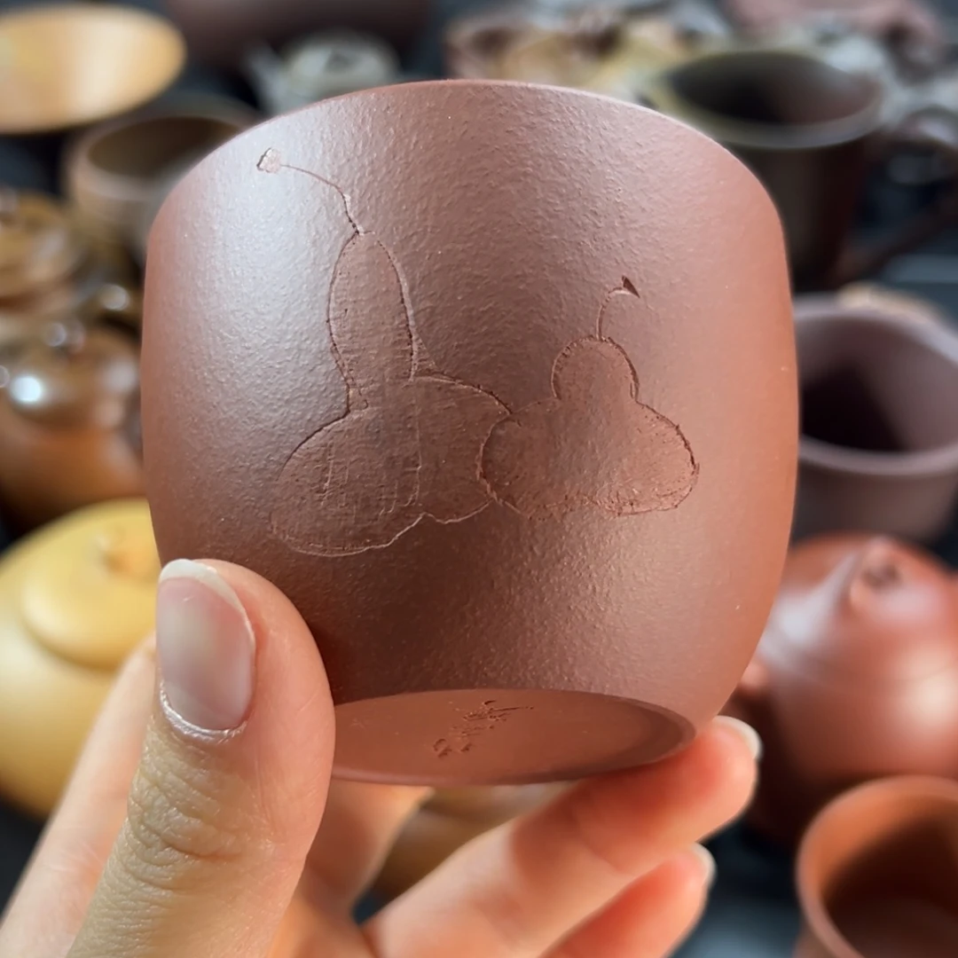 紫砂茶杯紫泥福禄