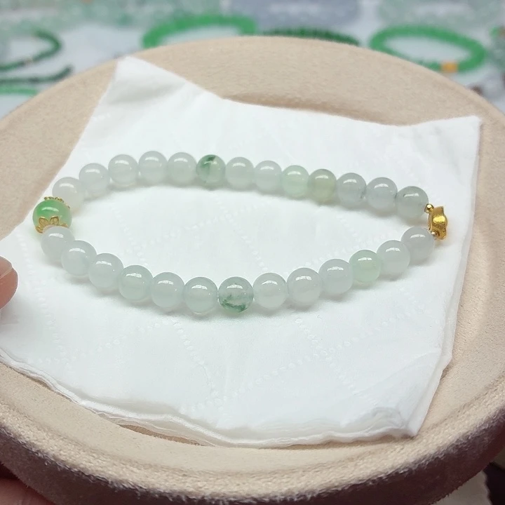 翡翠18K金镶嵌手链天然缅甸翡翠A货卡6.5