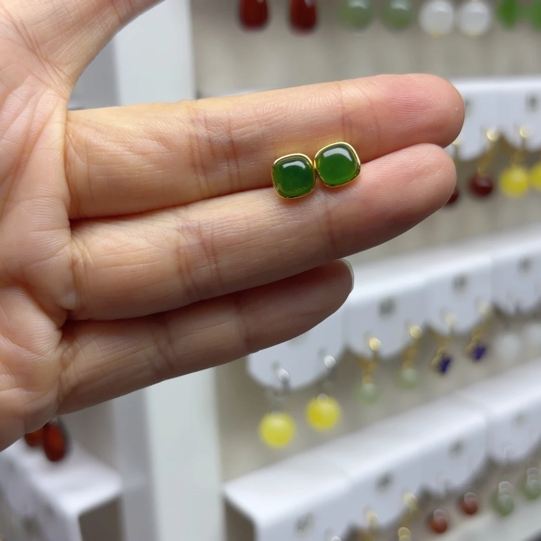 银S925镶嵌和田玉耳饰