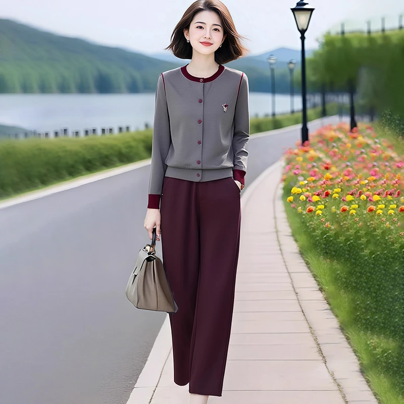 时尚休闲套装女2025年春秋季新款洋气长袖开衫外套阔腿裤两件套潮