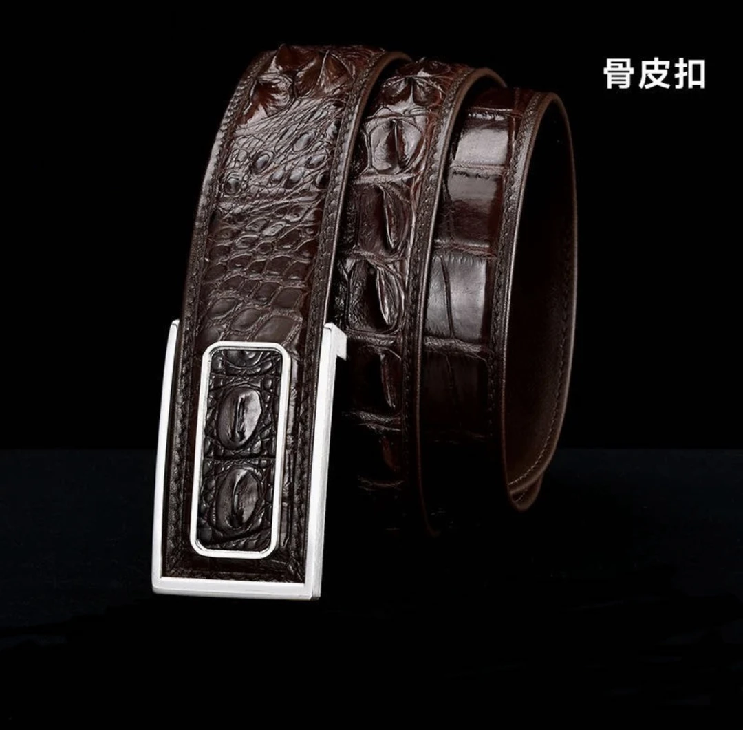 高端稀有鳄鱼皮具真皮平滑扣休闲商务男式