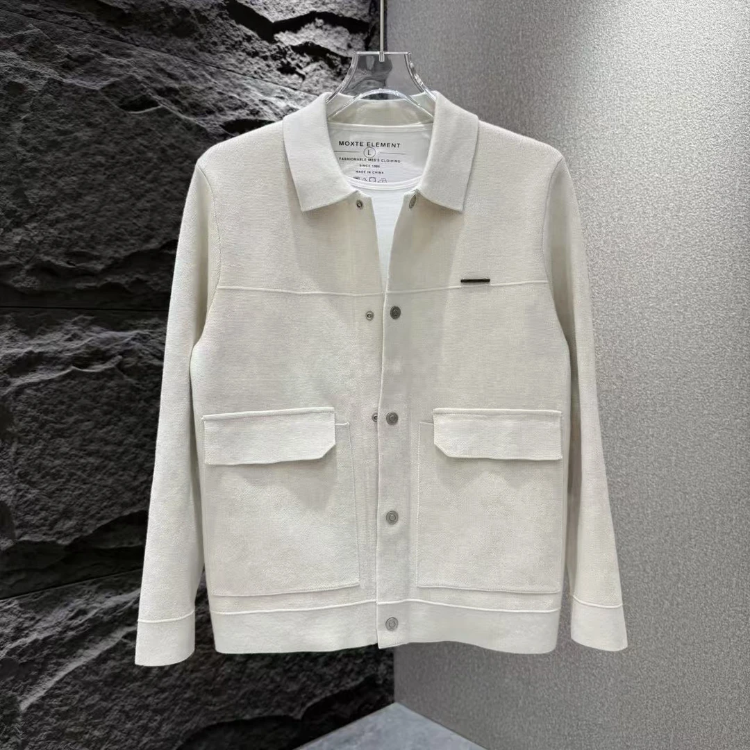 秋季新款男士晕染气质翻领男人味针织开衫外套