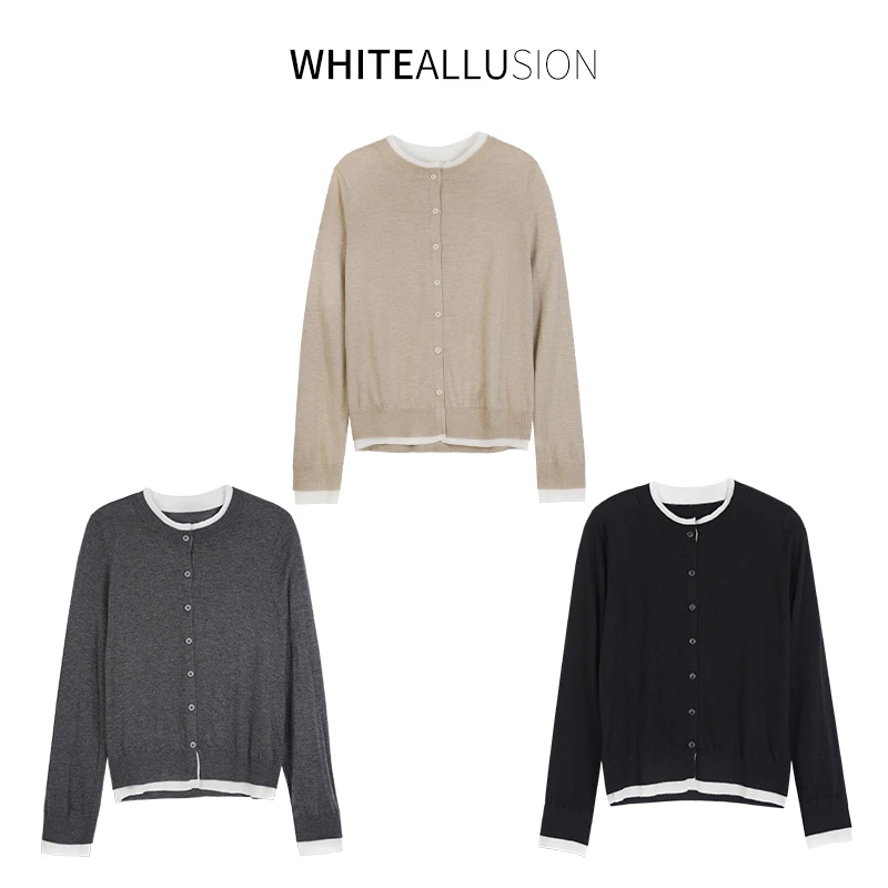 清仓】真丝绵羊毛开衫~设计师气质假两件针织开衫2667