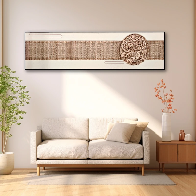 现代卧室床头横幅 手工岩板客厅背景墙简约挂画蒲团40150