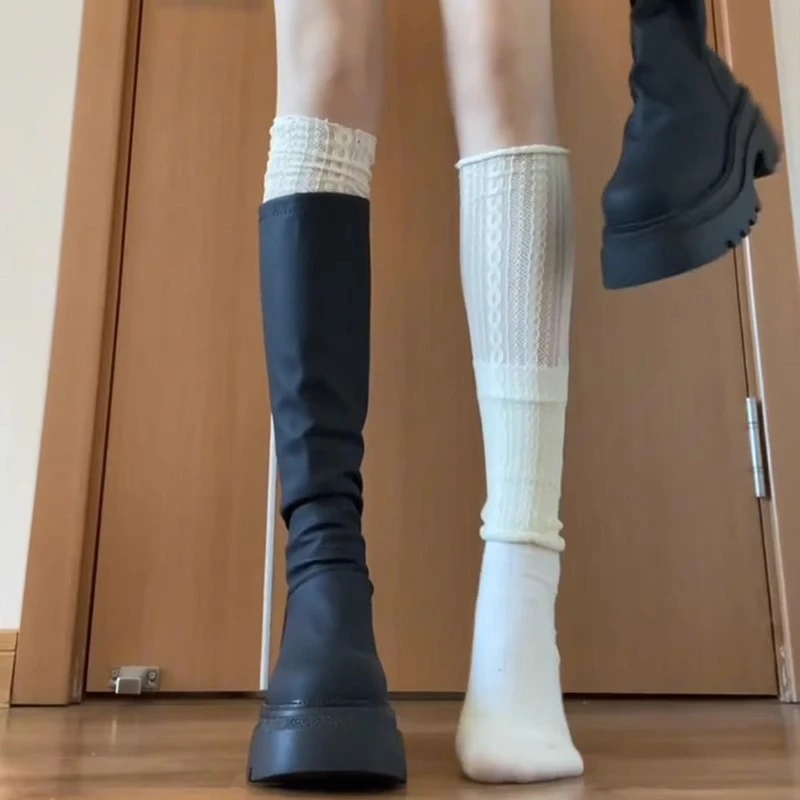 白色长筒袜套女堆堆袜四季配长靴子腿套穿小腿骑士靴袜子春夏新款
